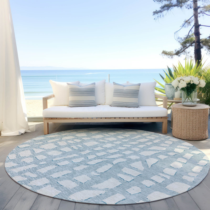 Lamanna Striped Machine Woven Washable Indoor / Outdoor Area Rug with Non-Slip Backing , Round 8'