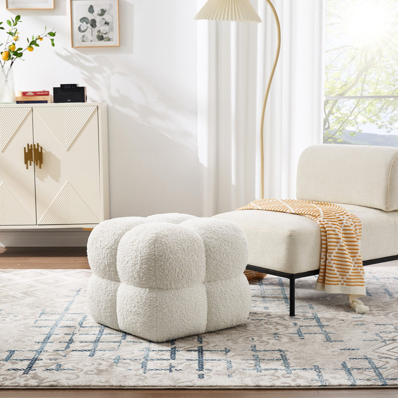 Tabouret d'appoint avec repose-pieds capitonné moderne de 20,9 po Robertas, Blanc