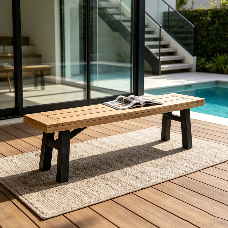 Banc d'extérieur avec panneau à lattes et structure en bois d'acacia