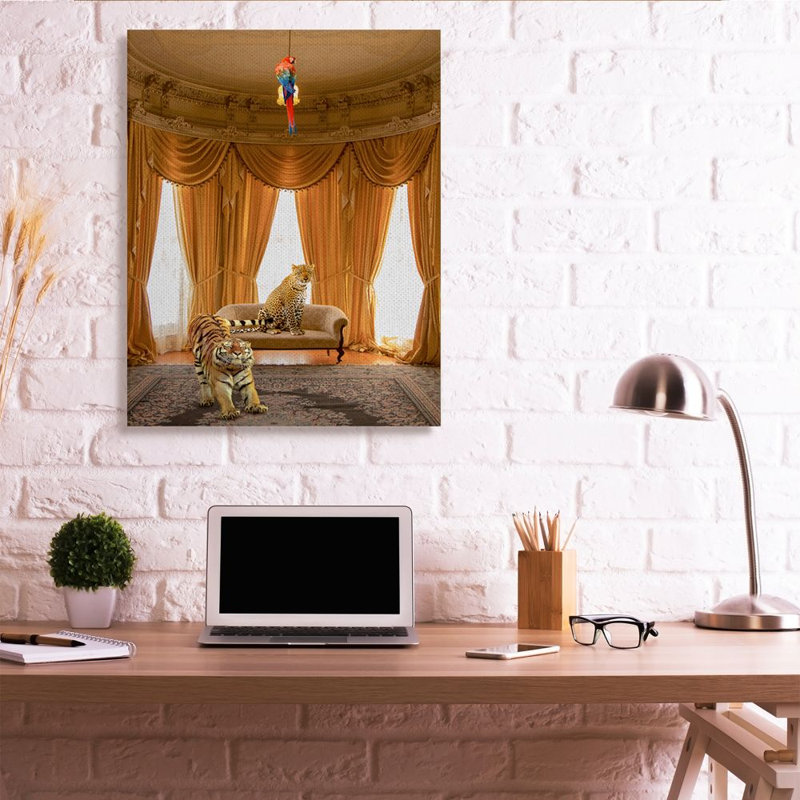 «Jungle Animals Relaxing in Classical Architectural Interior» par Daphne Polselli - impression d'art graphique, Toile tendue