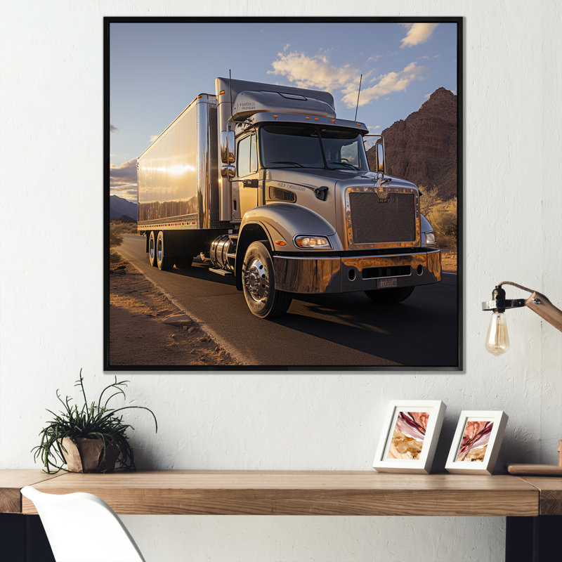 Route 66, livraison de camion sur toile, Cadre flottant noir, H 30 po x l 30 po x P 1 po
