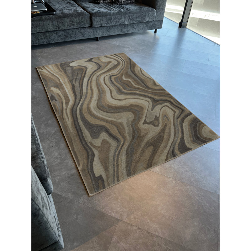 Tapis décoratif à motif abstrait en spirale ondulée Mira, Rectangle 4 pi 11,06 po x 7 pi 6,55 po