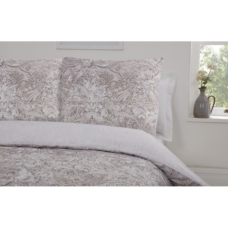 Echo Paisley Duvet Cover Set with Pillowcases, Single - 1 Pillowcase (80 x 80 cm), Warm Grey