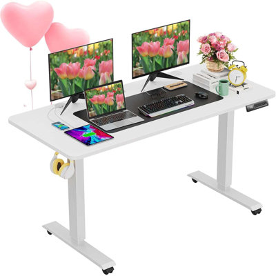 Ispasa 55" Electric Height Adjustable Standing Desk With 4 Lockable Casters