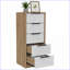 Commode 5 tiroirs avec poignées en métal, finition blanc / pin | Panneau de particules | Multicolore-526714259