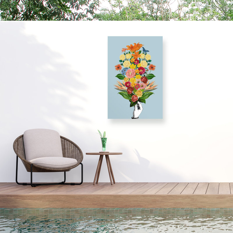 Rouleau bleu botanique sur un impression sur toile, H 47 po x l 30 po