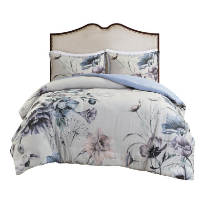 Cotton Printed Bedding - Queen Size Shabby Chic With Romantic Floral Design Soft And 3 Piece Duvet Cover Elegant Pattern For Bed
