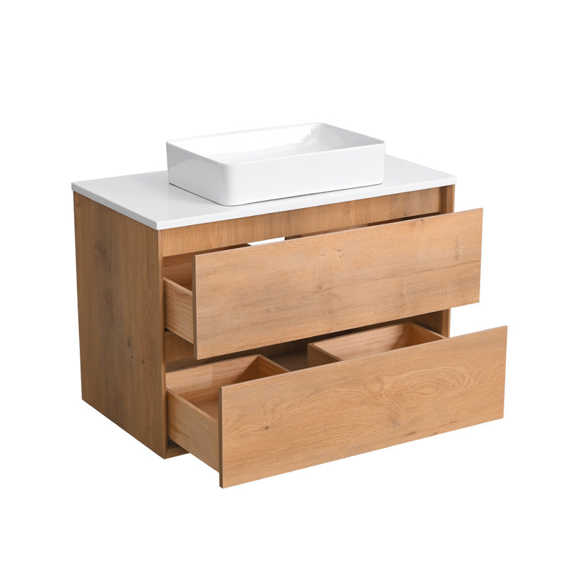 Meuble-lavabo mural simple 36 po avec comptoir en quartz 36 po, Rectangle