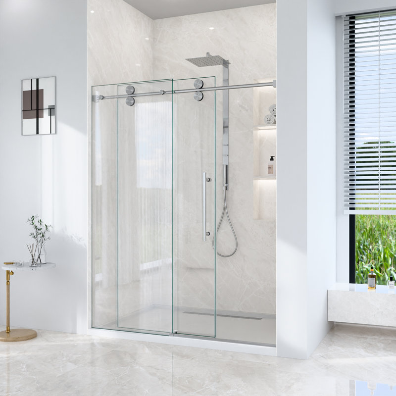 Portes de baignoire et de douche coulissantes sans cadre modernes, verre trempé de qualité supérieure, conception spacieuse