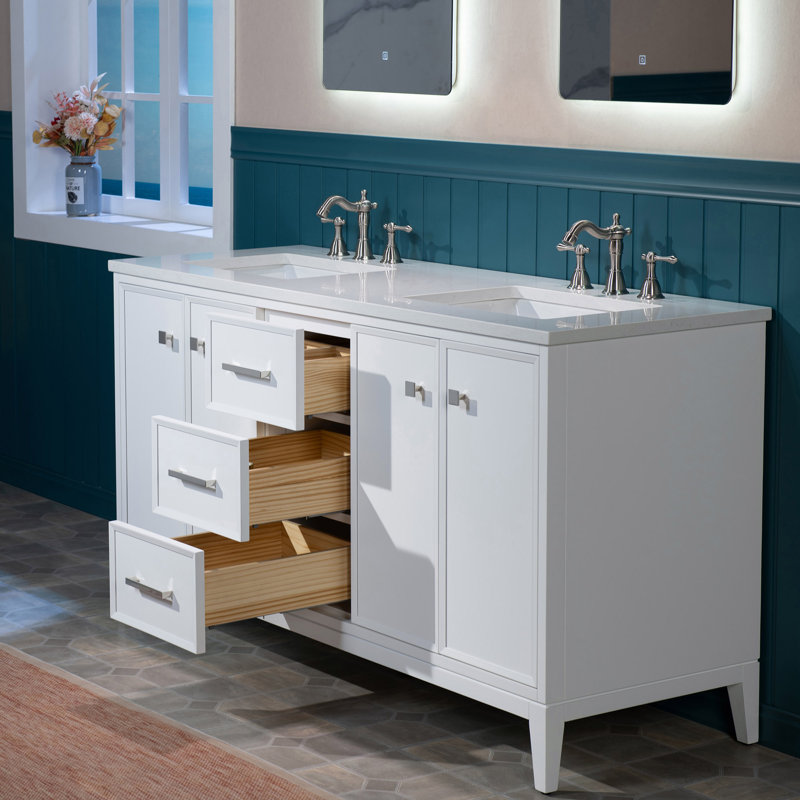 Lyon WOODBRIDGE Bathroom Vanity – Sink with Engineered Stone Top, Pre-drilled for Widespread Faucets, Solid Wood Frame & Drawers, Fully Assembled and Ready for Installation