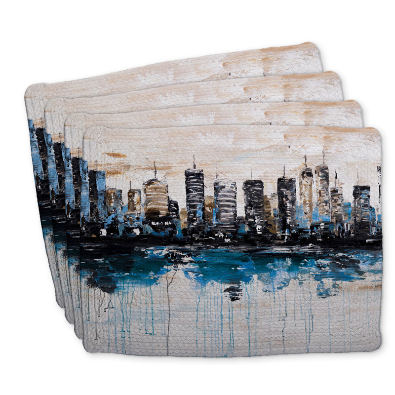 Ensemble de 4 napperons en polyester tressé Abstract City - Décoration intérieure