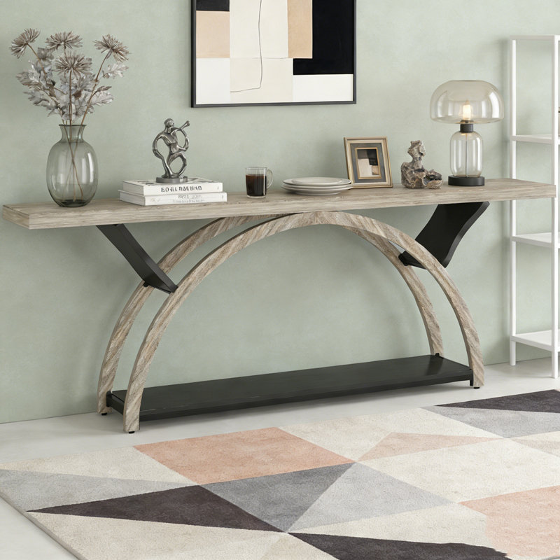 2-Tier Console Table Entryway Table with Half Moon Frame, Gray & Black