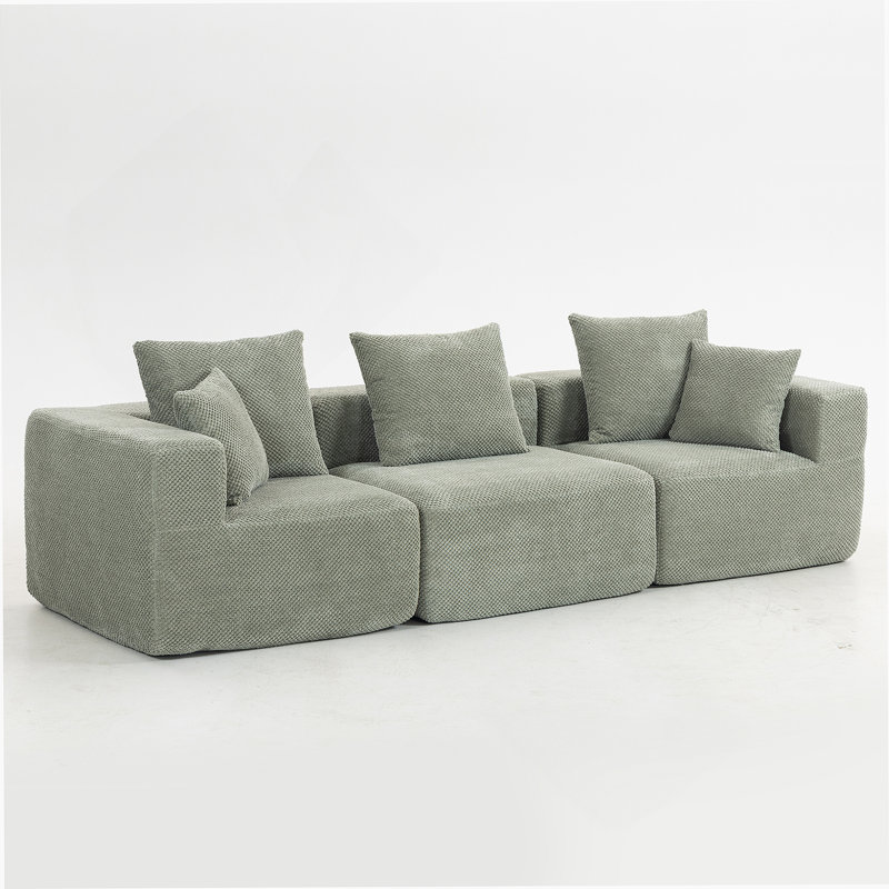 Modular 3-Seat Sectional Sofa, All-Foam Deep-Seat Couch With Textured Chenille Boneless, Low-Profile Modern Design, Compressed Shipping & Easy Setup, 111.02" W × 37.01" D × 23.62" H-Grey