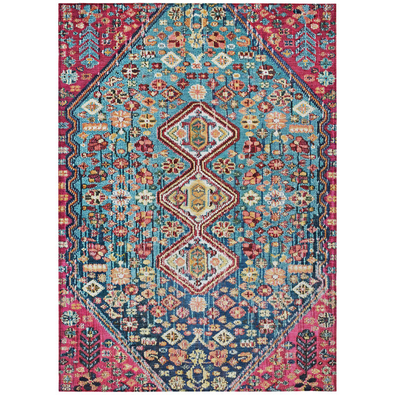Machine Washable Indoor/Outdoor Xhevrie Teal Rug, Rectangle 2' 6" x 3' 10"