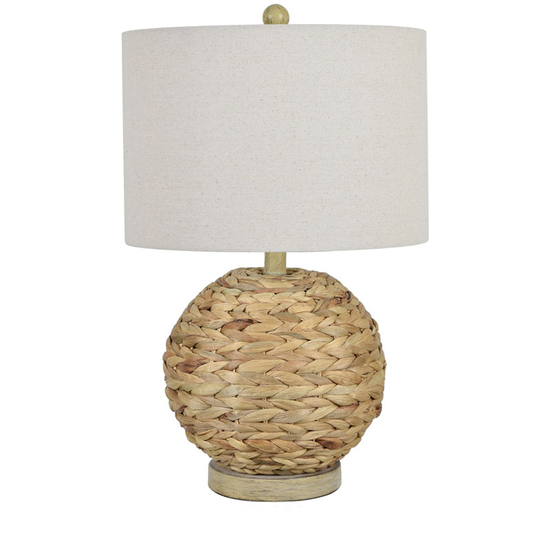 22" Rattan Table Lamp With Oat Shade