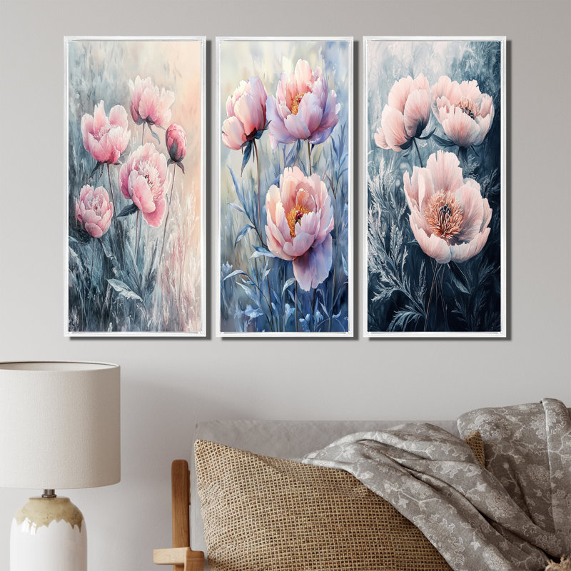 Collection de décorations murales Frosty Field pivoines Elegance I - Jaune, H 28 po x l 36 po, Impression encadrée flottante