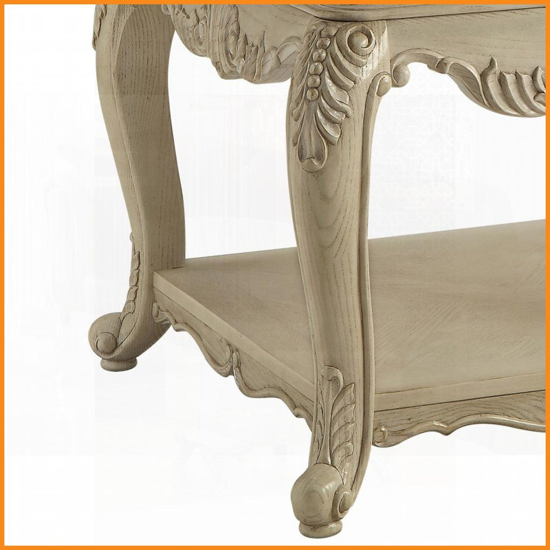 Table basse antique blanche avec tiroir & amp; Tablette inférieure - aspect bois durable pour le rangement dans le salon