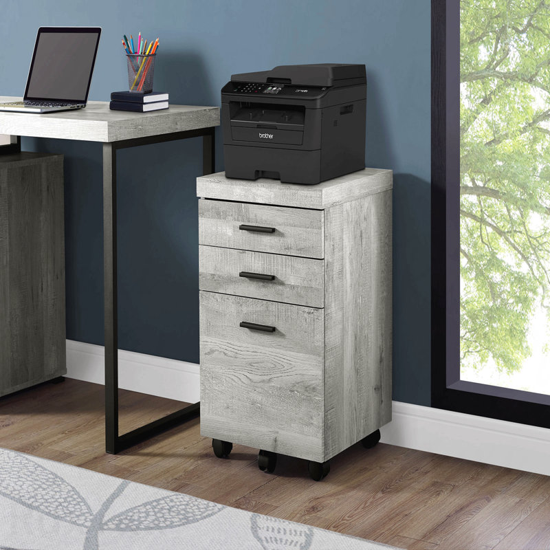Grey Laminate Contemporary Rolling File Cabinet With Storage Drawers & Printer Stand, Gray
