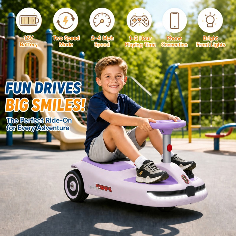 Voiture électrique pour enfant 12V, fonction de vadrouille amovible, musique Bluetooth, boîte de rangement, utilisation intérieure et extérieure, jouet à monter