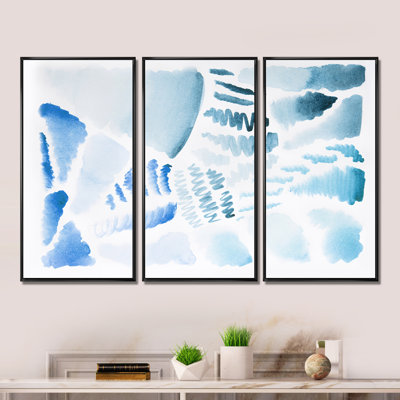 «Retro Elements In Blue And Green II», peinture sur toile flottante 3 pièces
