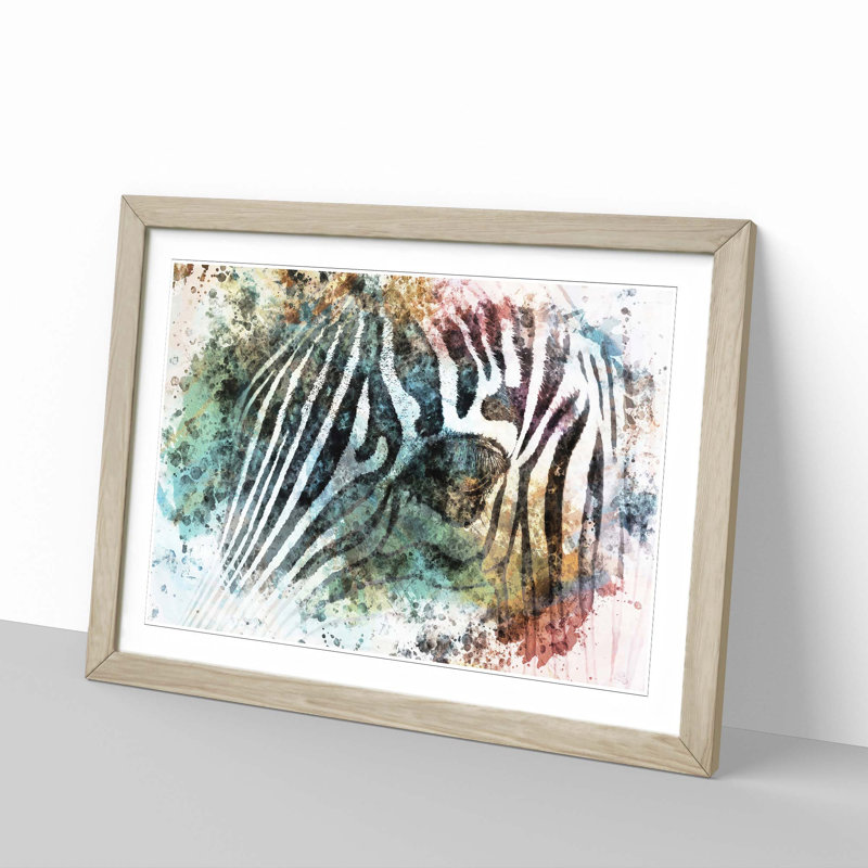 Portrait of a Zebra in Abstract - Picture Frame Painting Print, 60cm H x 91cm W x 2cm D, Oak