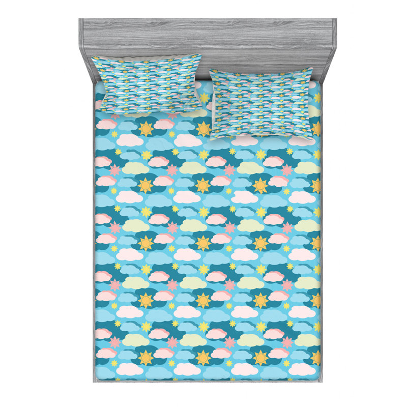 Clouds Microfiber Sheet Set, Queen Sheet Set with Fitted Sheet