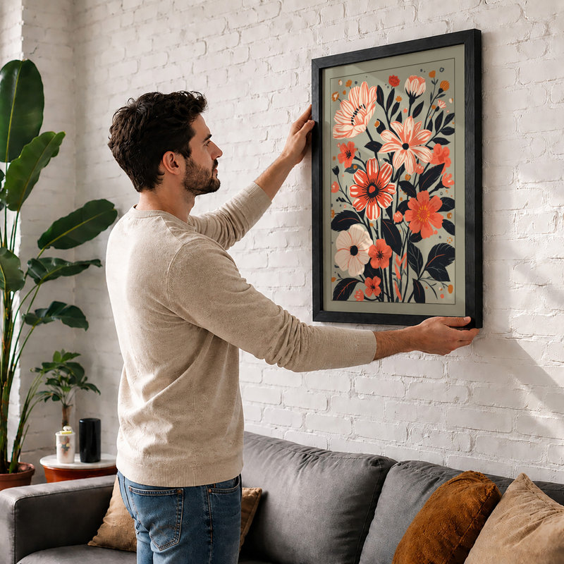Coral Blossom Garden Botanical - Framed Print, A4 - 29.7 x 21.0 cm, White
