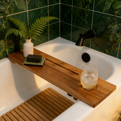 Solid Acacia Wood Bathtub Tray | Adjustable Bath Caddy With Anti-Tip Design & Phone Holder For Spa Experience