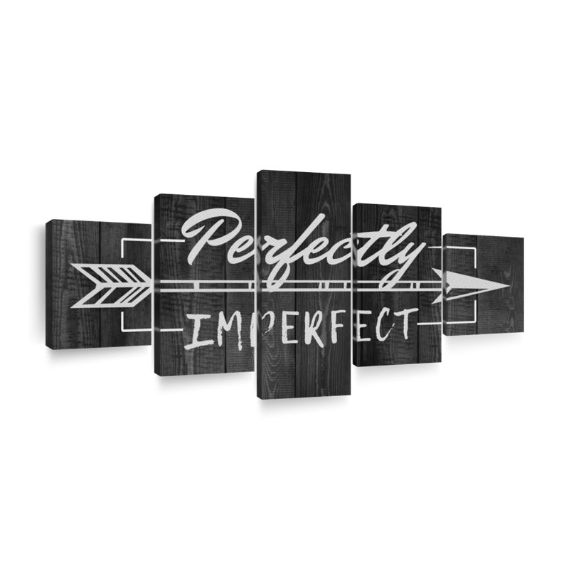Inspiration et typographie, typographie imparfaite sur 5 impressions sur toile, H 42 po x l 92 po x P 1,25 po