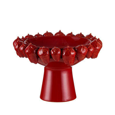 Handmade Strawberry Ceramic Round Decoration Dish, Red Serving Bowl Home Decor Accent Piece
