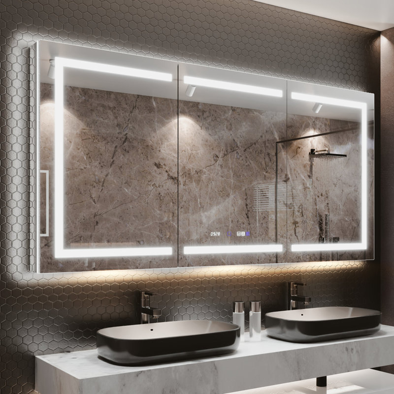 36 in. H Recessed/Surface Mount LED Medicine Cabinet with Mirror And Clock, 60" H x 36" W x 5" D