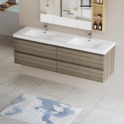 Meuble-lavabo de salle de bain avec 4 tiroirs à fermeture en douceur