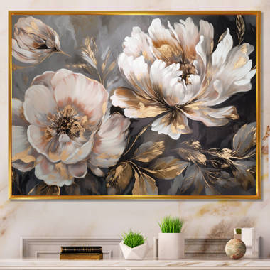 Large Gold Flower Wall Art, Floral Painting, Gold Leaf Painting