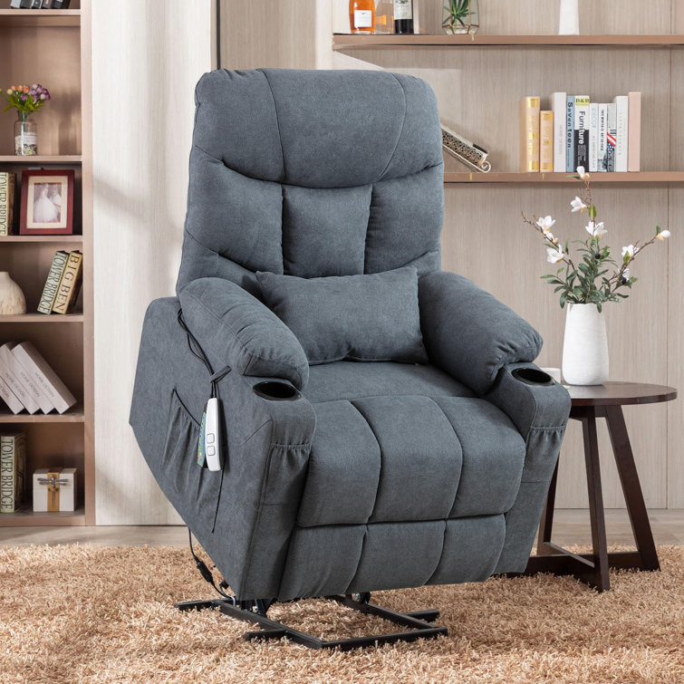 Small Home Theater Chair Lift Electric Recliner with USB Port Side Button Control Safety Cushion Latitude Run Body Fabric: Gray 100% Polyester