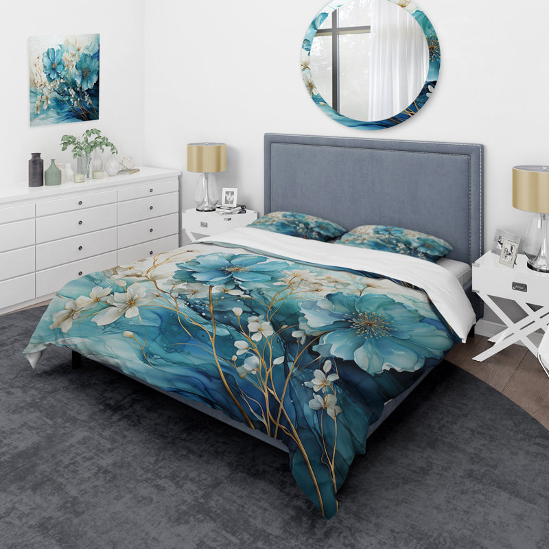 Ensemble de housse de couette Fractal Mystic Mirage II bleu sarcelle - Polyester microfibre