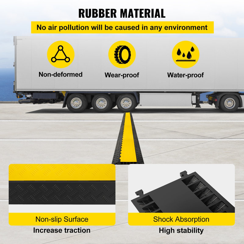 Protecteurs de câble à 5 canaux Rampes de câble en caoutchouc extrême Câble de protection robuste Rampe de câble pour allée Protecteur de câble en caoutchouc pour circulation rapide (5 canaux, 1 paquet - 18000 lb)