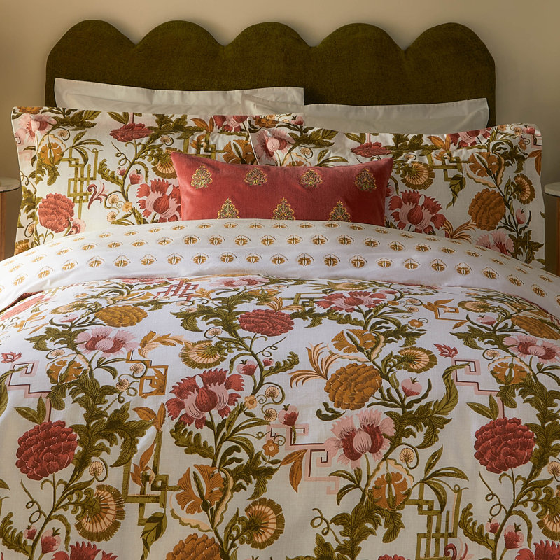 Ishana Classic Cotton Blend Floral Duvet Cover Set with Pillowcases, Russet, Single Duvet Cover + 1 Standard Pillowcase