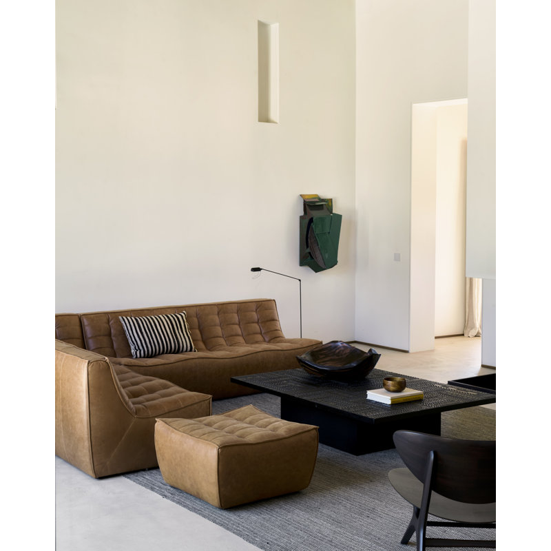 N701 Square Leather Ottoman, Old Saddle