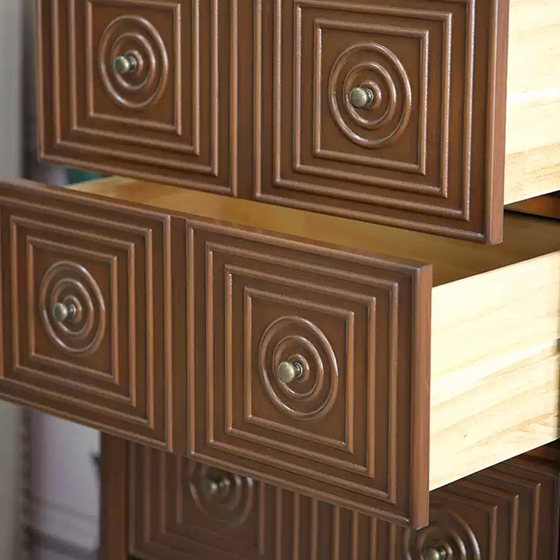 Armoire avec poignées rétro et 5 tiroirs, Brun