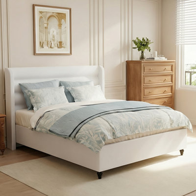 Upholstered Slatted Bed with Turned Gourd Legs