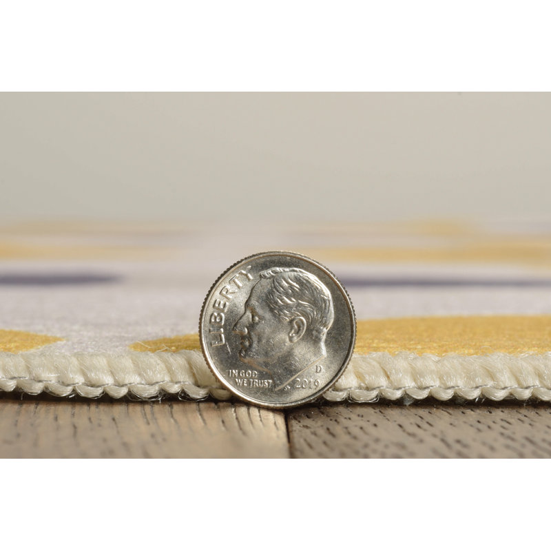 Kivett Midcentury Ivory and Yellow Indoor Outdoor Machine Washable Rug, Rectangle 7' x 9'