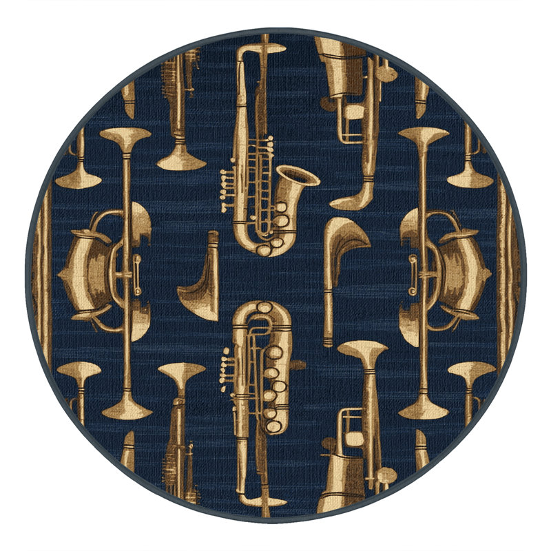 Washable Jazz Club Aesthetics Music Area Rug, Round 8'