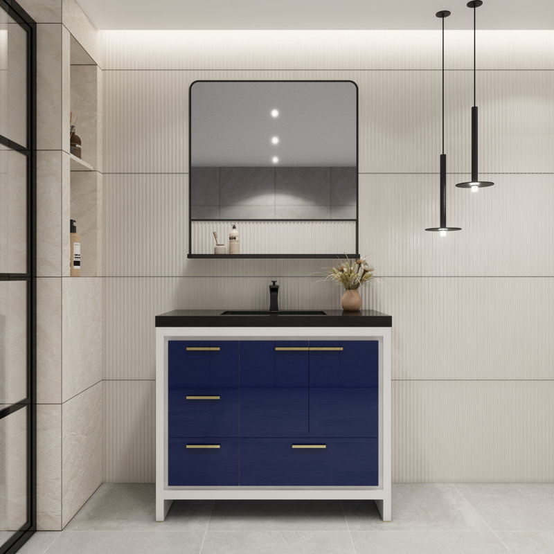 Ensemble de meuble-lavabo simple 42 po Eolia, Bleu nuit ultrabrillant