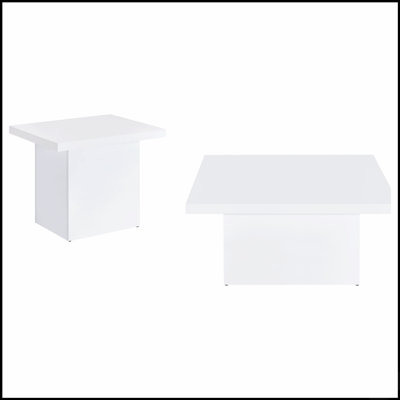 High Gloss 2-piece Coffee and End Table Set, Modern Sleek Design with Durable Polyurethane Finish for Contemporary Living Spaces.