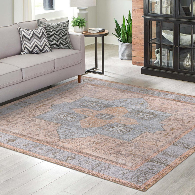 Tapis brun clair-beige Transition Oppie, Carré 7 pi 6 po