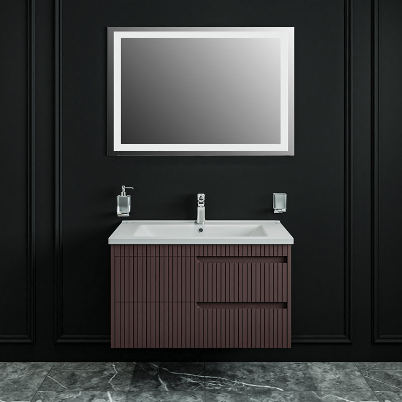 Ensemble de meuble-lavabo mural avec lavabo Jakki-W_Modern, Brun mat