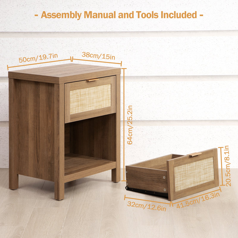 Alayha 19.7'' W Nightstand, Brown