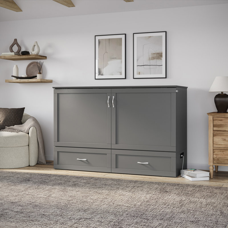 Arrisson Murphy Bed Chest with 6" Mattress, Storage & Built-in Charger, Gray