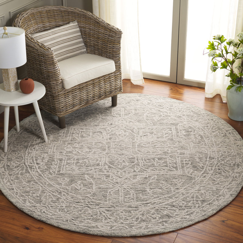 Patrizi Ebony Hand Tufted Wool Cotton Oriental Rug in Beige/Gray/Ivory, Round 6'