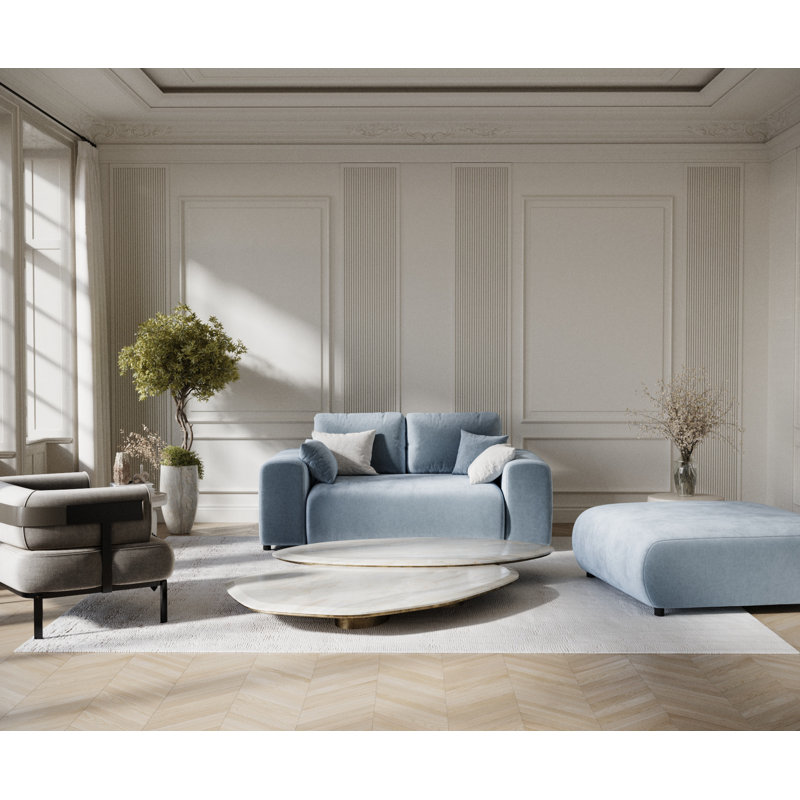 Two-seater square arms loveseat sofa, Blue